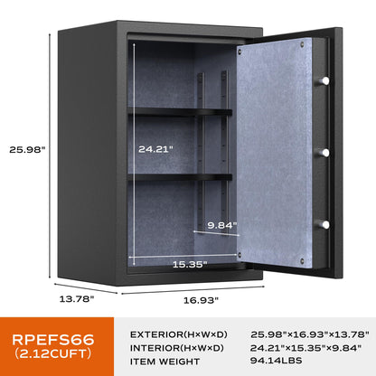 RPNB Deluxe Fireproof Safe Box, Digital Fire Proof Safe with Touch Screen, 3 Spoke Handle and Removable Shelf, Fireproof Home Safes for Jewelry Cash Documents and More, 2.12 Cubic Feet