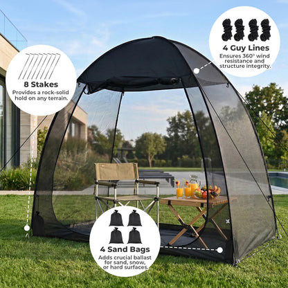 Alvantor® Pop Up Screen House Tent 6x6 FT, Snap-fit Black Mesh Screen Gazebo with Peaked Roof, Portable Screen Room Canopy Shelter with Sunshade & Sandbags for Camping, Backyard, Picnic
