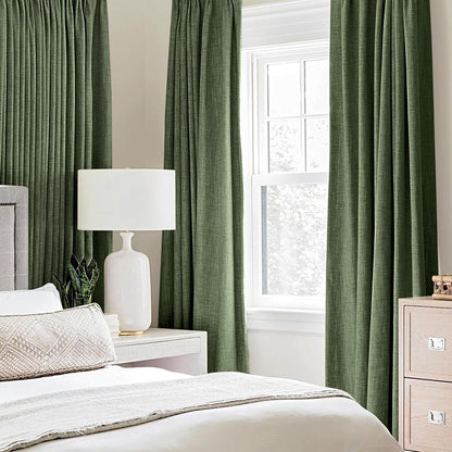 MIULEE Blackout Linen Textured Curtains - Thermal Insulated Olive Green Drapes | 52 x 96 Inch (2 Panels)