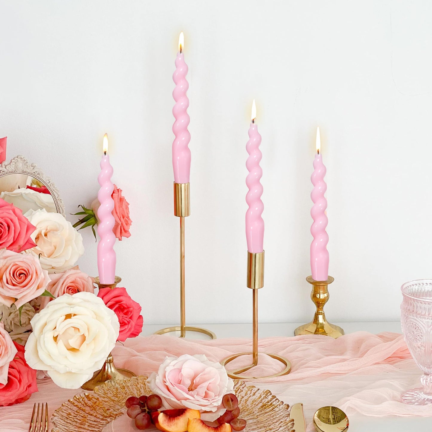 Spiral Taper Candle Twisted Candle Stick - 7 INCH Funky Candlesticks Pink Tapered Candles Unscented Dinner Candles for Home Décor Weddings Holiday