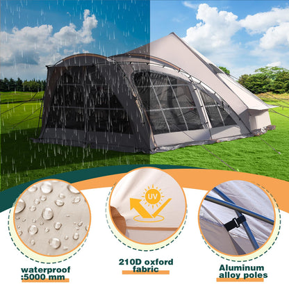 DanCoom Bell Tent, 8/10/12 Person Waterproof Large Family Tents with Sturdy Center & Vestibule, Mesh Window,Waterproof,Spacious Space for All 4 Season Camping Yurt Tent.