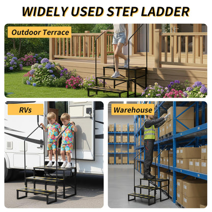 foriy RV Steps with Handrail and Platform, Camper Steps 3 Step Outdoor Hot Tub Mobile Home Stairs Anti-Slip for Travel Trailer Motor Home Boat Camper and Porch for Dogs Elder Child