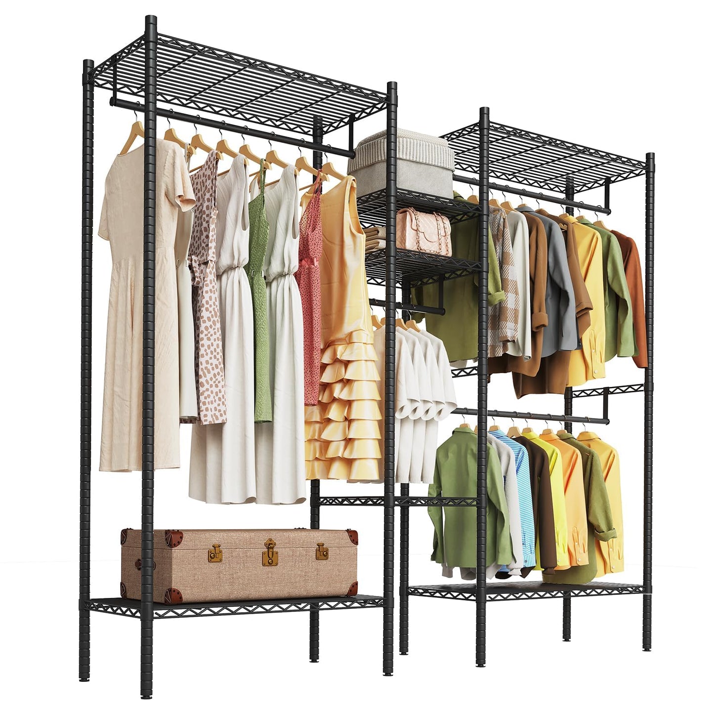 GarveeHome Heavy Duty Metal Clothes Rack – Adjustable Shelves, Freestanding Portable Wardrobe Organizer, Commercial Closet System for Garment Storage, Max Load 1210 LBS, Black – 86.2 x 17.3 x 76.4