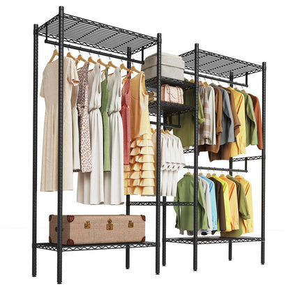 GarveeHome Heavy Duty Metal Clothes Rack – Adjustable Shelves, Freestanding Portable Wardrobe Organizer, Commercial Closet System for Garment Storage, Max Load 1210 LBS, Black – 86.2 x 17.3 x 76.4