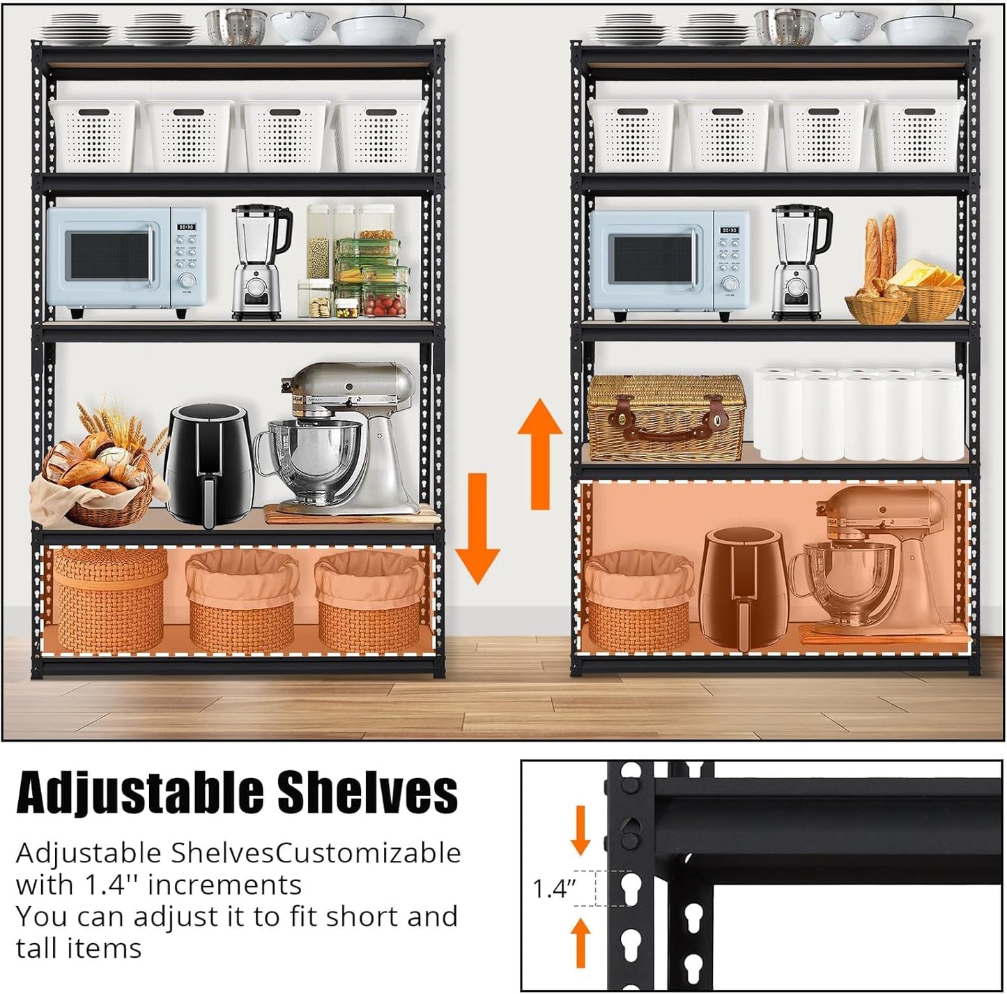 GarveeHome Heavy Duty Storage Shelves - 5 Tier 48 * 18 * 72 in, Adjustable Garage Storage Shelving, Metal Storage Utility Rack Shelf Unit