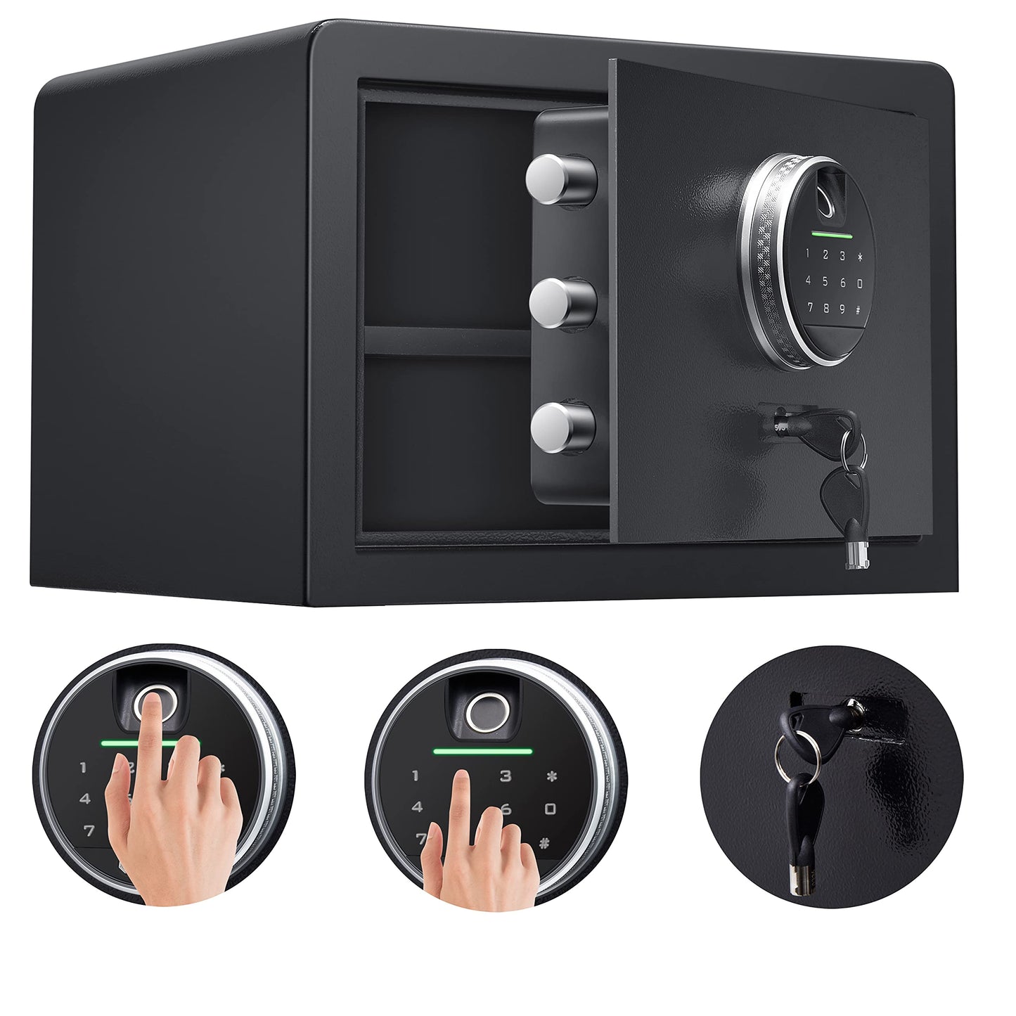 Biometric Digital Security Home Safe, Safes for Home Storage Cash Jewelry and Valuables,1.0 Cubic Feet Gun Use Storage Small Fingerprint Safe Box. (No fireproof bag, 9.8”H X 13.8”W X 11”D)