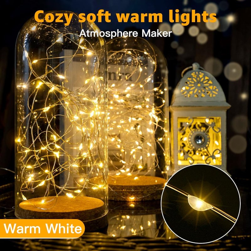 20 Pack Fairy Lights Battery Operated 7ft 20 LED Mini String Lights Twinkle Lights Silver Wire Firefly Starry Lights for Mason Jars Wedding Party Christmas Centerpiece Table Decorations, Warm White