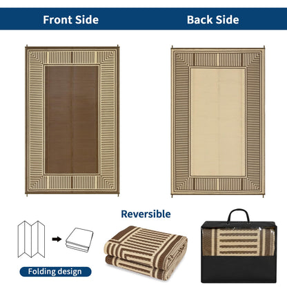 GAOMON 10x20 Waterproof Outdoor Rug Reversible Plastic Straw Rug Patio Camping Rugs, Lightweight UV Resistant RV Mat Foldable Stain Resistant Outside Carpet for Beach, Balcony, Porch,Border-Brown