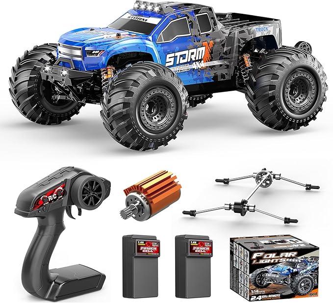 RC Cars 1:14 All Terrain Off-Road RC Truck 4WD Fast Remote Control Car 40 KM/H 4X4 Waterproof Monster Truck with 2×1300mAh Batteries Metal Shocks 6 LED Headlights RTR RC Vehicle