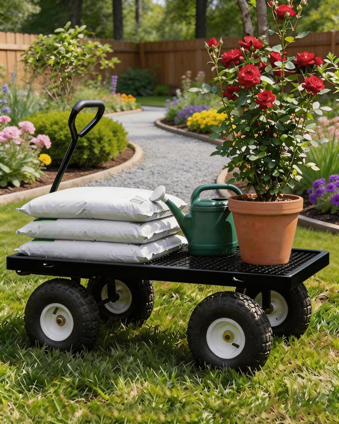 GarveeTech 1000LBS Heavy Duty Steel Garden Cart, Garden Wagon Cart on Wheels, Metal Yard Utility Wagon with Removable Mesh Sides, 13" All Terrain Tires, 180° Rotating Handle for Lawn, Garden, Farm
