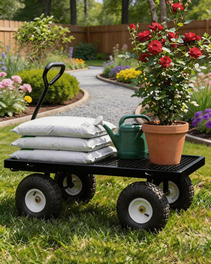 GarveeTech 1000LBS Heavy Duty Steel Garden Cart, Garden Wagon Cart on Wheels, Metal Yard Utility Wagon with Removable Mesh Sides, 13" All Terrain Tires, 180° Rotating Handle for Lawn, Garden, Farm