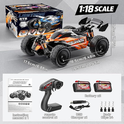 RC Cars 1:18 High-Speed RC Off-Road Truck for Adults &amp Boys36KM/H RC Car with Metal Drivetrain Dual Rechargeable Batteries Splash-Proof Electronics Portable Remote Control Car for Outdoor Fun