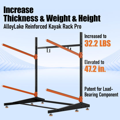 AlloyLake Freestanding Kayak Storage Rack, 2-Tier Heavy Duty Outdoor Canoe Stand for Garage & Dock, Holds 220 lbs, Rust-Proof 304 Stainless Steel Hardware (Orange)