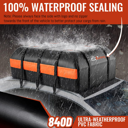 Car Rooftop Cargo Carrier Bag, Asinking 22 Cubic Feet Waterproof Tear-Resistant Car Roof Bag for All Vehicle with/Without Racks - Non-Slip Mat, 6 Door Hooks, 2 Extra Straps, Luggage Lock