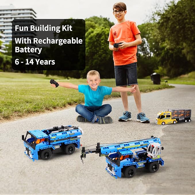 STEM RC Truck Building Toys 2-in-1 Technic Vehicle Building Kits for Boys Age 8-12 Construction Erector Set Crane Truck Build Model for Boys Girls Age 6 7 8 9 10 11 12 13 14+
