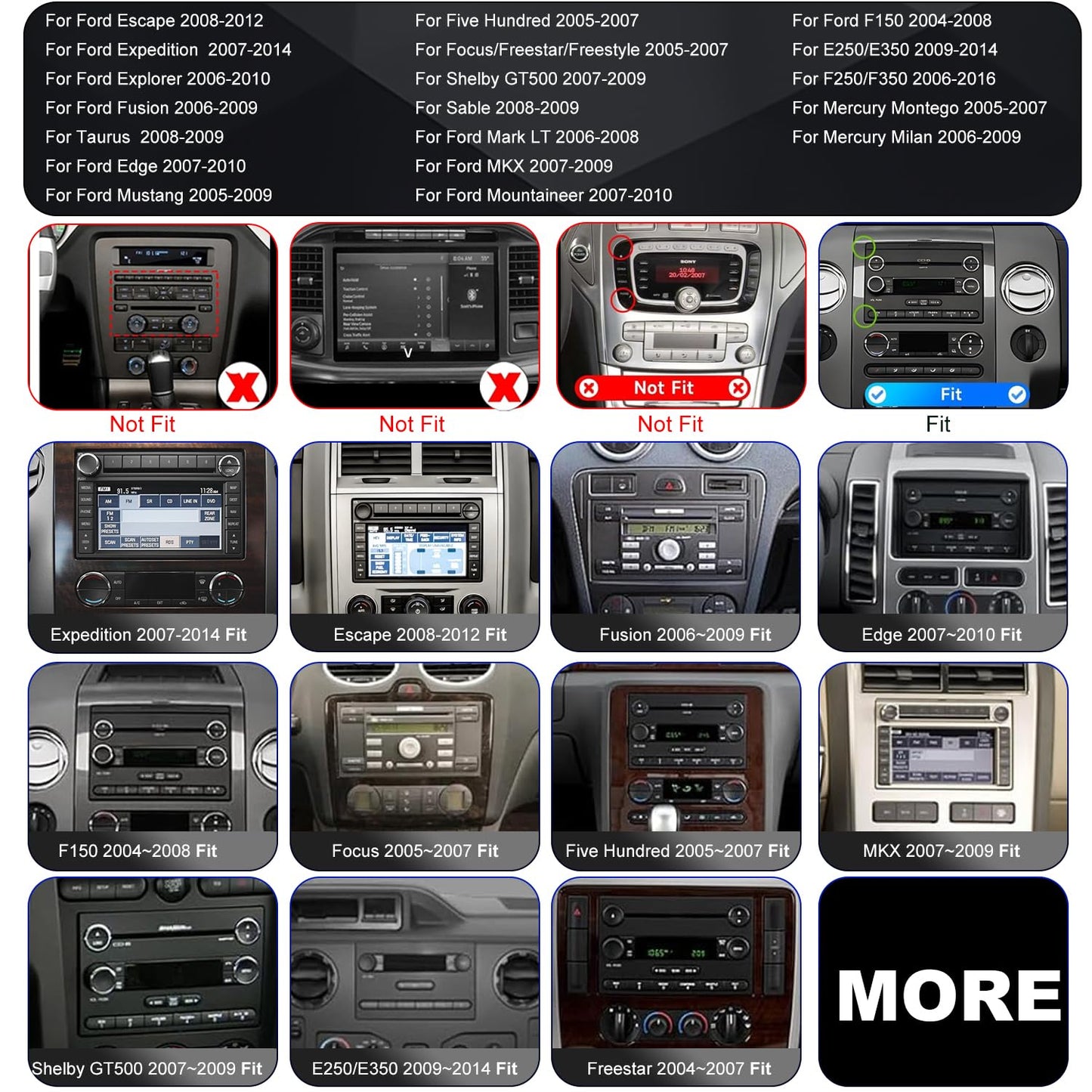 Car Radio for Ford Expedition 2007-2014, Explorer 2006-2010, Fusion 2006-2009, Edge 2007-2010, Taurus 2008-2009, Shelby GT500 2007-2009, Touch Screen Stereo Upgrade Wireless Carplay Android Auto