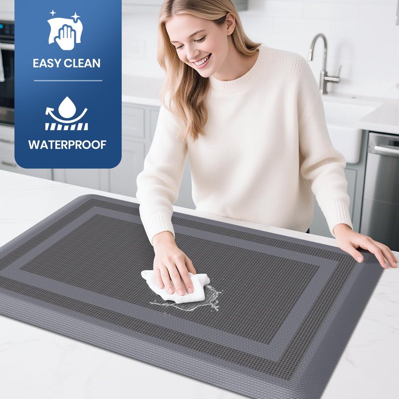 KitchenClouds [2 PCS] Kitchen Rugs Cushioned Anti-Fatigue Kitchen Mats for Floor Waterproof Kitchen Rug Set Non-Slip Comfort Standing Mat for Office, Sink, Laundry 17.3"×28"+17.3"×60", Grey