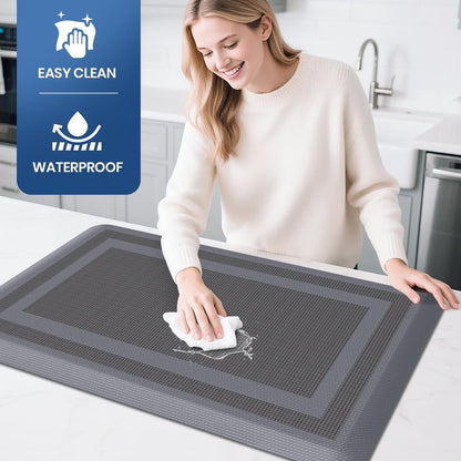 KitchenClouds [2 PCS] Kitchen Rugs Cushioned Anti-Fatigue Kitchen Mats for Floor Waterproof Kitchen Rug Set Non-Slip Comfort Standing Mat for Office, Sink, Laundry 17.3"×28"+17.3"×60", Grey