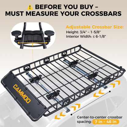 CAMMOO 64"x39" Roof Rack Basket, Removable Fairing & Support Bars for Kayaks/Long Gear, 20 Cu.Ft Waterproof Soft Bag+Lock+Net+Strap–200Lbs Capacity Car Roof Cargo Carrier for SUV Truck Camping