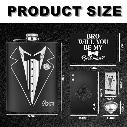 33 Pcs Groomsmen Proposal Gift - 8 Flasks 8 Funnel 8 Bottle Opener 6 Invitation Card 7 Money Clip, Groomsmen Gifts Set of 7 for Wedding