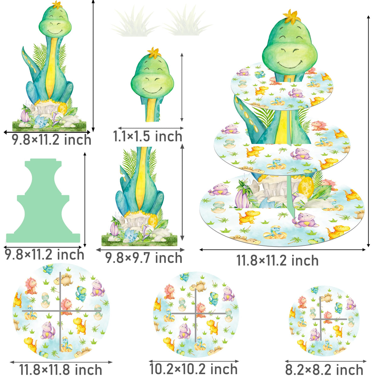 Dinosaur Cupcake Stand 3-Tier Cake Cupcake Holder Dinosaur Baby Shower Decoration for Dino Roar Theme Birthday Party Baby Shower Supplies
