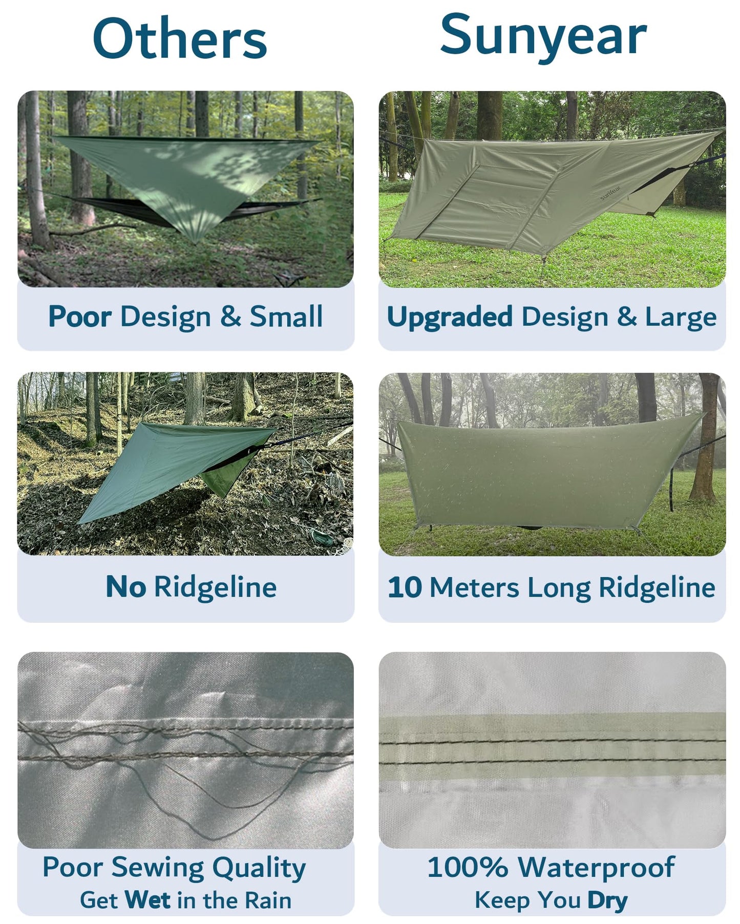 Sunyear Camping Hammock with Net & Rain Fly - Double & Single Hammock with House-Like Net- Easy Setup & Pack, Lightweight & Portable, Perfect for Hiking, Backpacking, Outdoor Sleeping