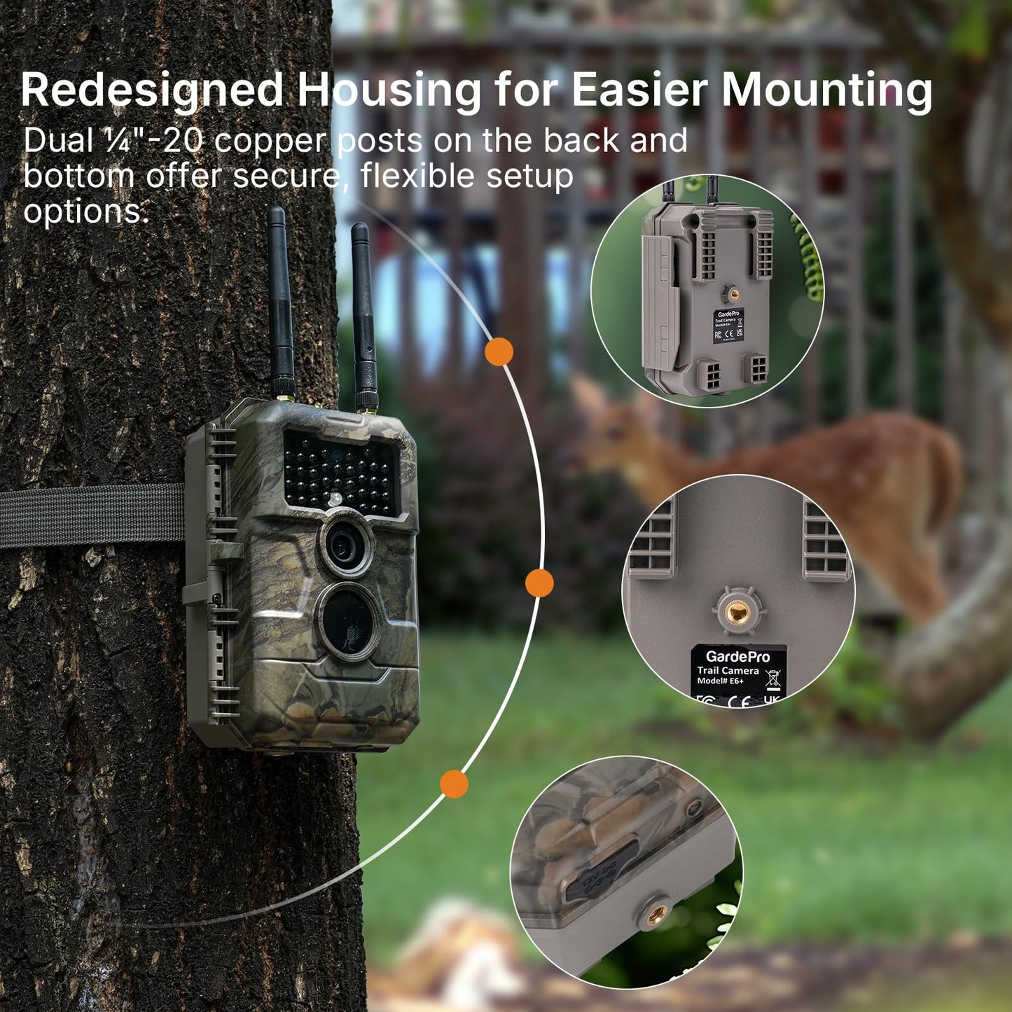 GardePro E6 2.0 Pro WiFi Trail Camera (Non-Cellular), Dual Antennas, Stable Connection, 4K Video, Rechargeable Battery, On-Site App Viewing, Wide Field of View, No-Glow Night Vision, Motion Activated