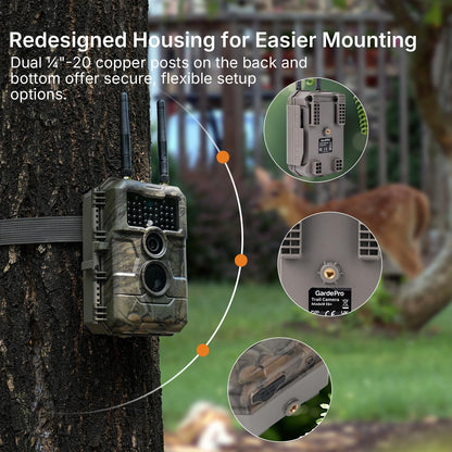 GardePro E6 2.0 Pro WiFi Trail Camera (Non-Cellular), Dual Antennas, Stable Connection, 4K Video, Rechargeable Battery, On-Site App Viewing, Wide Field of View, No-Glow Night Vision, Motion Activated