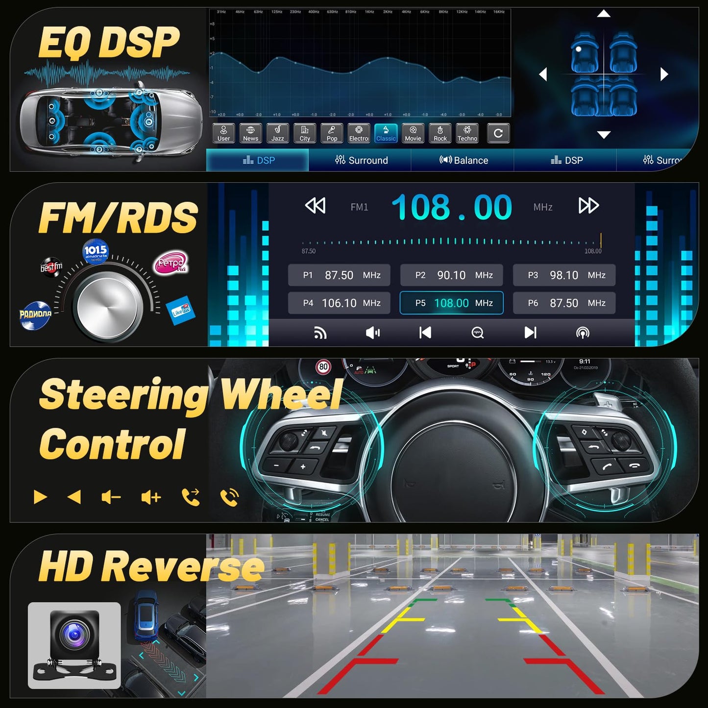 EKAT Car Radio Stereo for Jeep Wrangler JK 2007-2018 Compass Grand Cherokee Dodge Ram with Carplay/Android Auto Upgrade 2GB+64GB