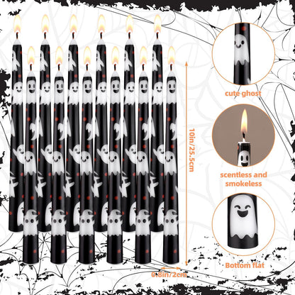 LIUBUJINGYING 12 Pcs 10in Taper Candles Black&White Ghost Taper Candle Unscented Smokeless Long-Last BurnTime Candles Birthday Party Table Centerpieces Decor