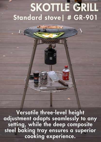 CAMPINGMOON Skottle Grill Cooking System Kit 18 inch Carbon Steel Pan Adjustable Legs Portable Camp Cooking Gear with Carry Bag (Skottle isobutane stove set GR-901)