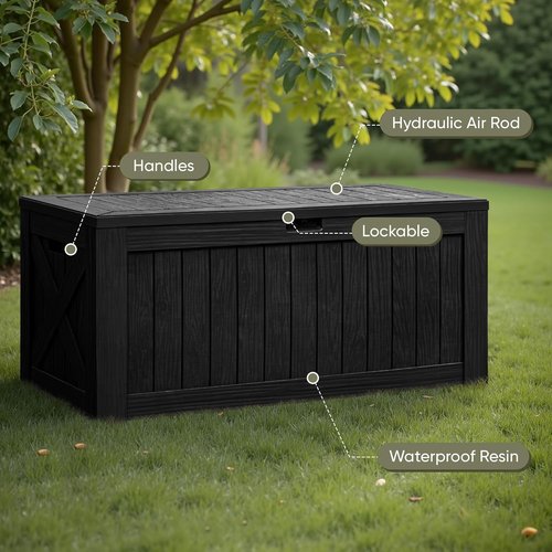 Flamaker 120 Gallon Waterproof Resin Deck Box - Large Outdoor Storage for Patio & Garden (Black)