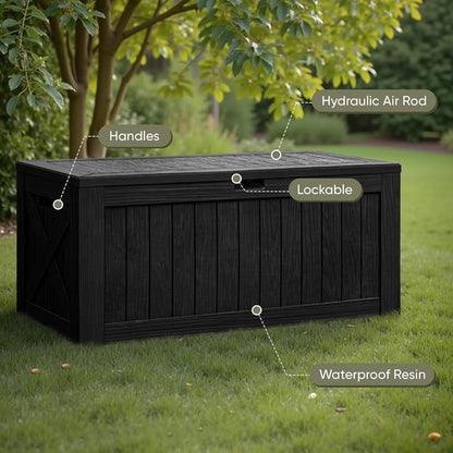 Flamaker 120 Gallon Waterproof Resin Deck Box - Large Outdoor Storage for Patio & Garden (Black)