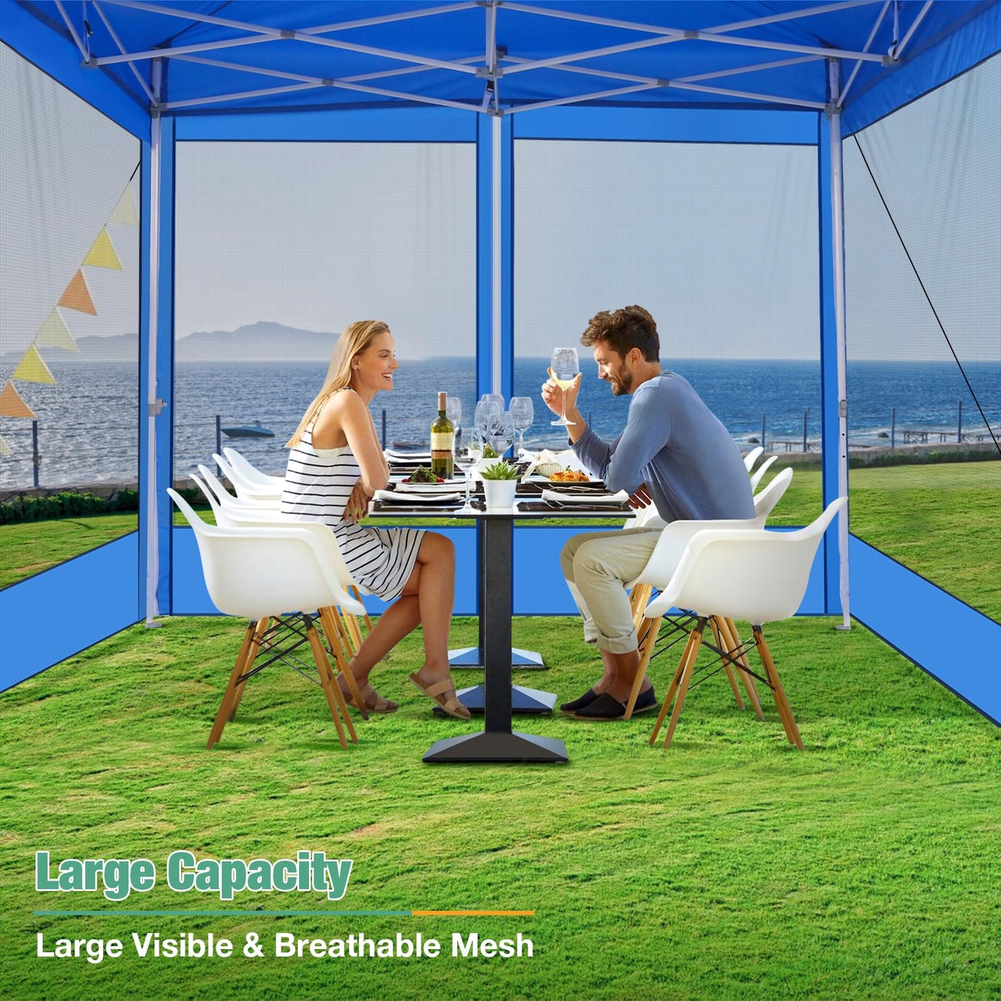 COBIZI Canopy Tent 10x10 Heavy Duty, Pop Up Gazebo with Netting Screened, Waterproof Ez up Canopy with Sidewalls, Outdoor Instant Screen House Tent for Party, Backyard, Wedding, Birthday, Blue