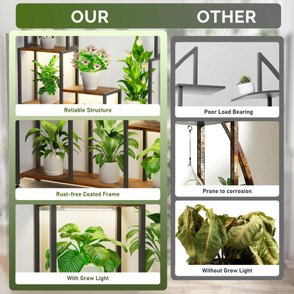 CODACE Plant Stand Indoor with Grow Light - 71 Inches Tall Plant Shelf, 8 Tiered Large Metal Plant Stand, Square Flower Stand Display Rack for Living Room, Balcony, Patio, Garden