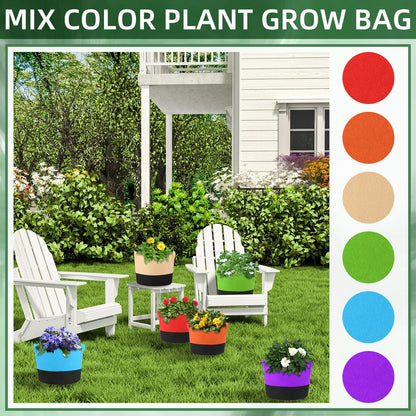 Ohiyoo 12 Pack 15 Gallon Grow Bags Colorful Fabric Plant Pots with Handles 15 Gal Garden Grow Bags Fabric Grow Pots Plant Growing Bags Vegetable Planting Bags for Garden and Outdoor (15 Gallon)