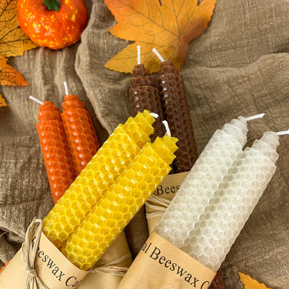 Lacaser Beeswax Taper Candles 14 Pack, 9" Long Candle Sticks, Dripless & Unscented, 4 Hours Burn Time, Fall Colored Candles