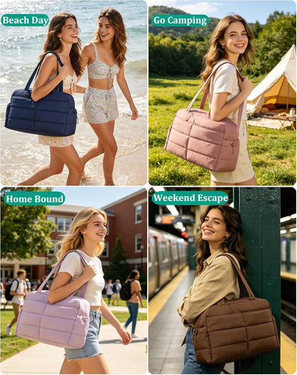 BAGSMART Lightweight Puffer Gym Bag - 31L Quilted Duffle & Tote for Travel, Water Resistant, Pink