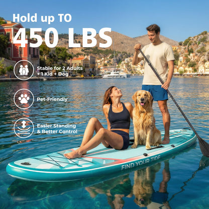 PRAISUN 12’ x 35” Inflatable Paddle Board, 450lbs Extra Wide Stand Up Paddleboard for Youth/Adults of All Skill Levels, Stable SUP with Seat & Full Kit, for Fishing, Yoga, Lake & Ocean, Mint Green