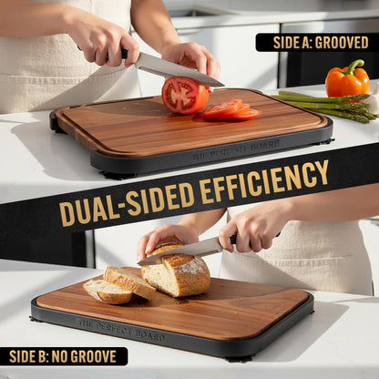 Acacia Wood Cutting Board for Kitchen - 17x12 Large Butcher Block with Non-Slip Suction Cup Frame & Juice Groove - Reversible Heavy Duty Chopping Board - Professional Chef Designed Sustainable Wood