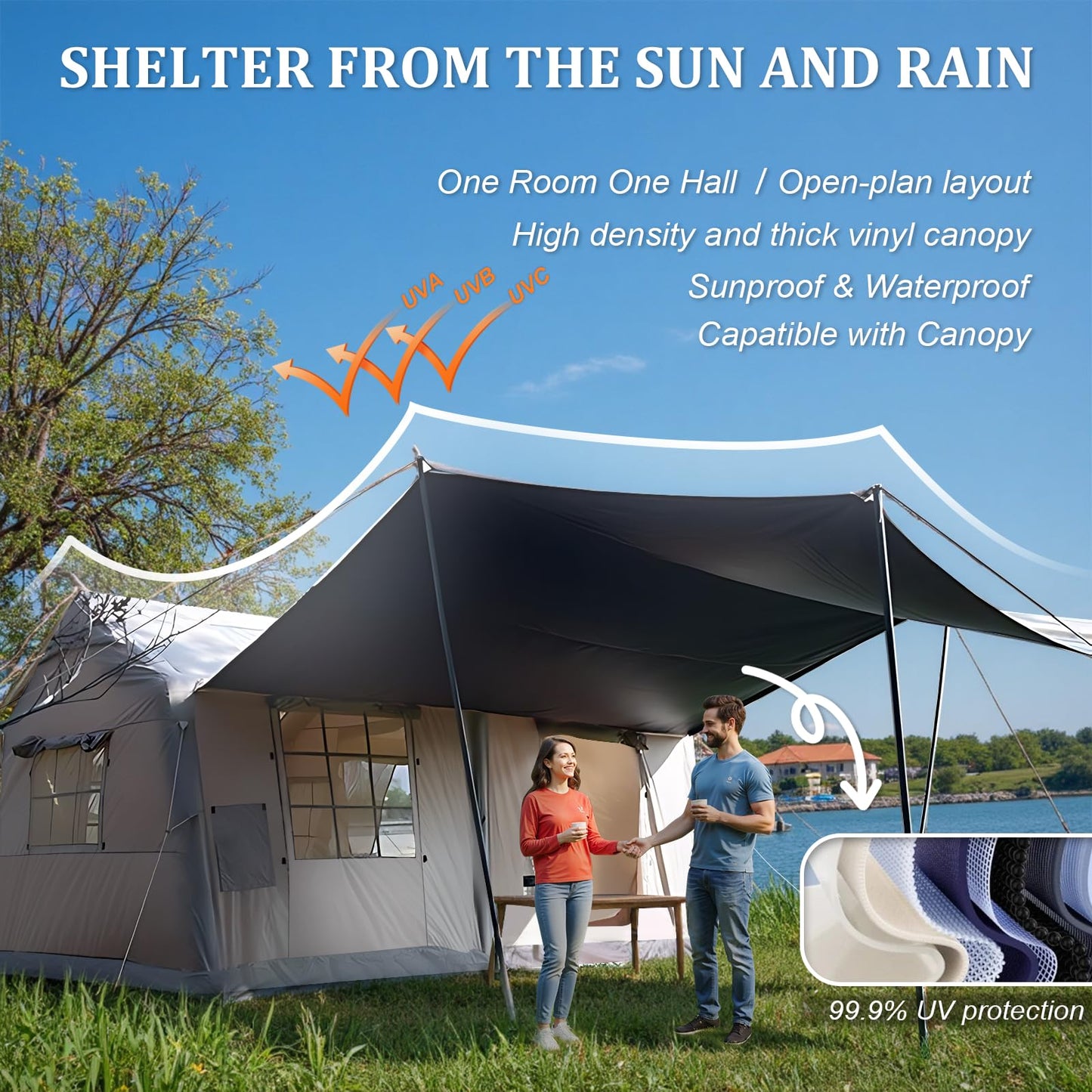 SENLEETO Large Inflatable Tent for Camping 10-12 Person, 10 * 13ft Inflatable Hot Tent with Stove Jack, Blow up Tents with Canopy,Easy Setup Inflatable Camping Tent,4 Season Glamping Tents