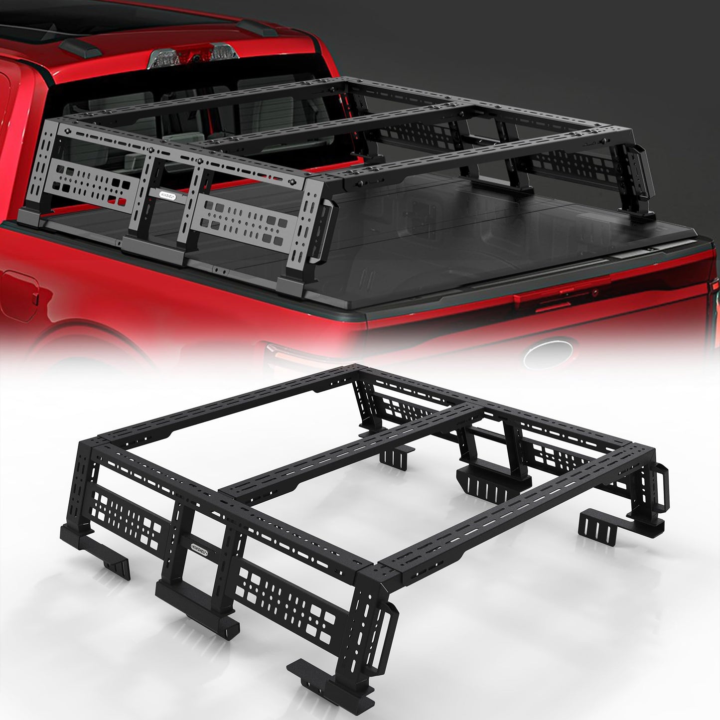 KOKSHELY Overland Truck Bed Rack for Full-Size & Mid-Size Trucks/Adjustable Truck Cargo Carrier/Tacoma Bed Rack, Fit for Tundra, Ram 1500 & HD, F-Series, Ranger, Silverado, Titan & XD,Gladiator