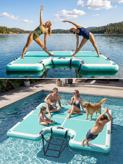 niphean Floating Dock, Non-Slip Inflatable Dock with Upgraded Ladder & 9 Handles, Sturdy Floating Docks for Lakes，Durable Floating Island for Families, Portable Carry Bag, 8×6ft/ 8×10ft