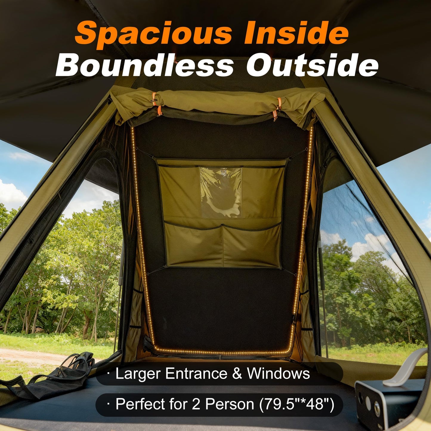 Naturnest Ultra Light Slim Rooftop Tent Hard Shell, Pop Up Tent with Self-Inflating Mattress for 2 Person Camping, Waterproof 4 Season Tents for Truck, Jeep, SUV, Van, Trailer - Polaris Lite