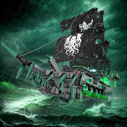 NUTCRACKER Pirate Ship Building Blocks Set with LED Lights Ghost Ship Flying Dutchman Toy Building Sets for Adults DIY Sailboat Model Kit for Easter Halloween Birthday's Gift (1100 Pcs)