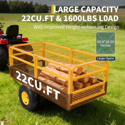 Garvee ATV UTV Trailer Tow Behind Dump Cart, 1600Lbs 22 Cubic Feet, Heavy Duty Yard Garden Trailer Pull Behind Dump Trailer for Lawn Mower Tractor