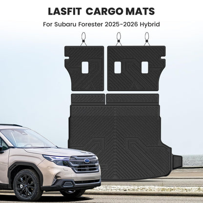 LASFIT Cargo Tray Mat & Backrest Mat for Subaru Forester 2025-2026 (Fit Hybrid,Not for Gas), All Weather TPE Custom Fit Easy Clean for Forester 2026 2025 Trunk Tray Liner & Seatback Mat, Black