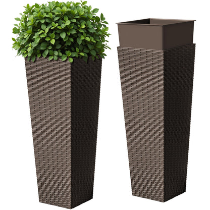 Devoko Resin Tall Planters for Outdoor Plants Set of 2, Large Taper Outdoor Planter Pots with 4 Drainage Holes, Flower Pots Modern Decor for Porch, Patio, Backyard, Home Garden (Brown, 32")