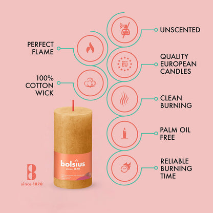 BOLSIUS 4 Pack Yellow Rustic Pillar Candles - 2 X 4 Inches - Premium European Quality - Includes Natural Plant-Based Wax - Unscented Dripless Smokeless 30 Hour Party Décor and Wedding Candles