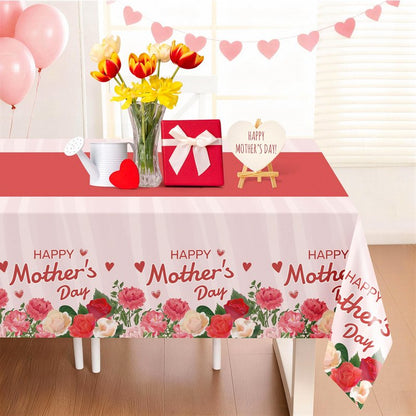 Childom 2 Pack Mothers Day Tablecloth,Mother's Day Party Decorations,54" x 108" Plastic Disposable Tablecloths for Rectangle,Plastic Table Covers for Mom Birthday Party Supplies Holiday Buffet Table